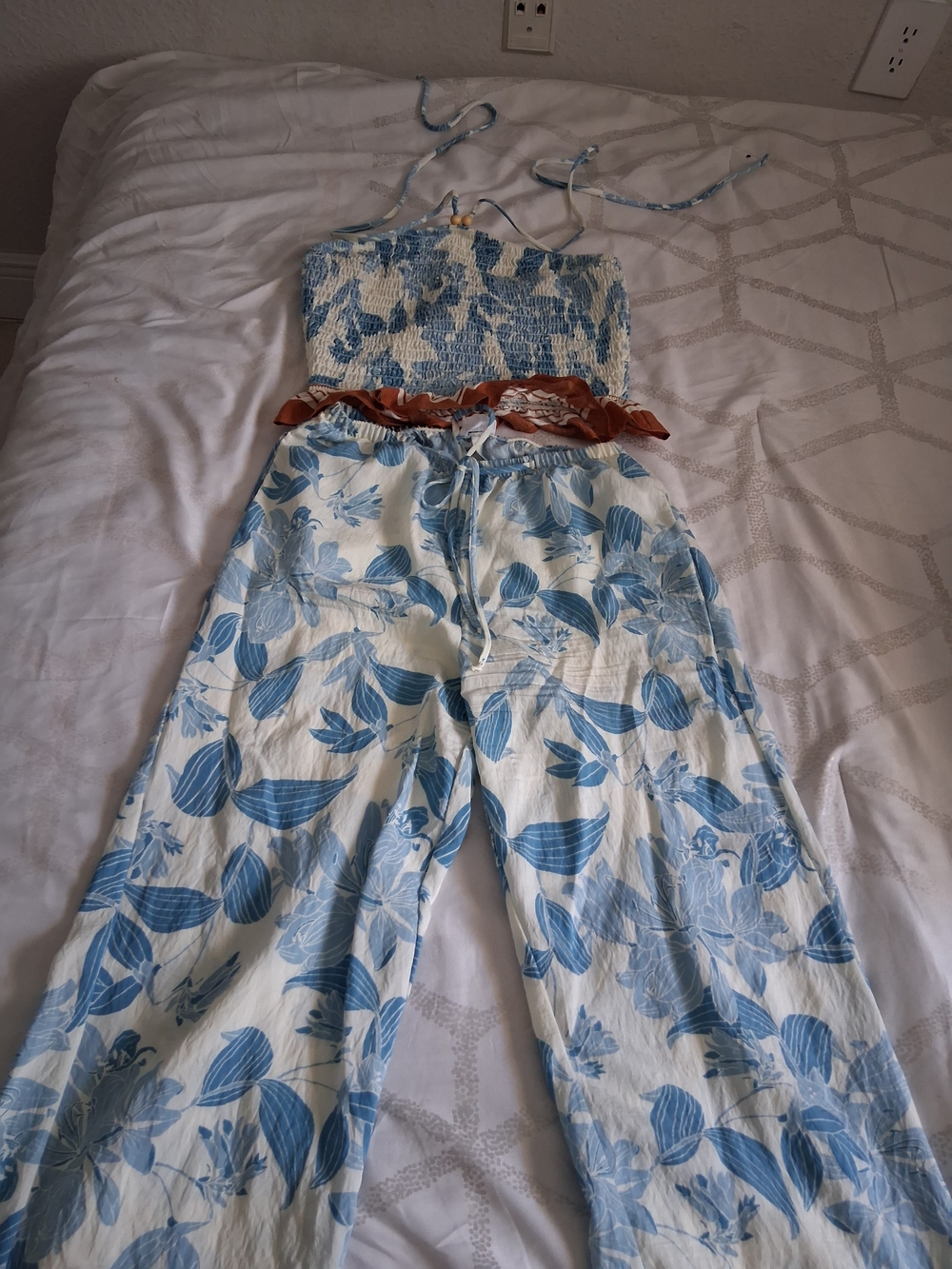 Women's Blue Floral Wide-Leg Jumpsuit